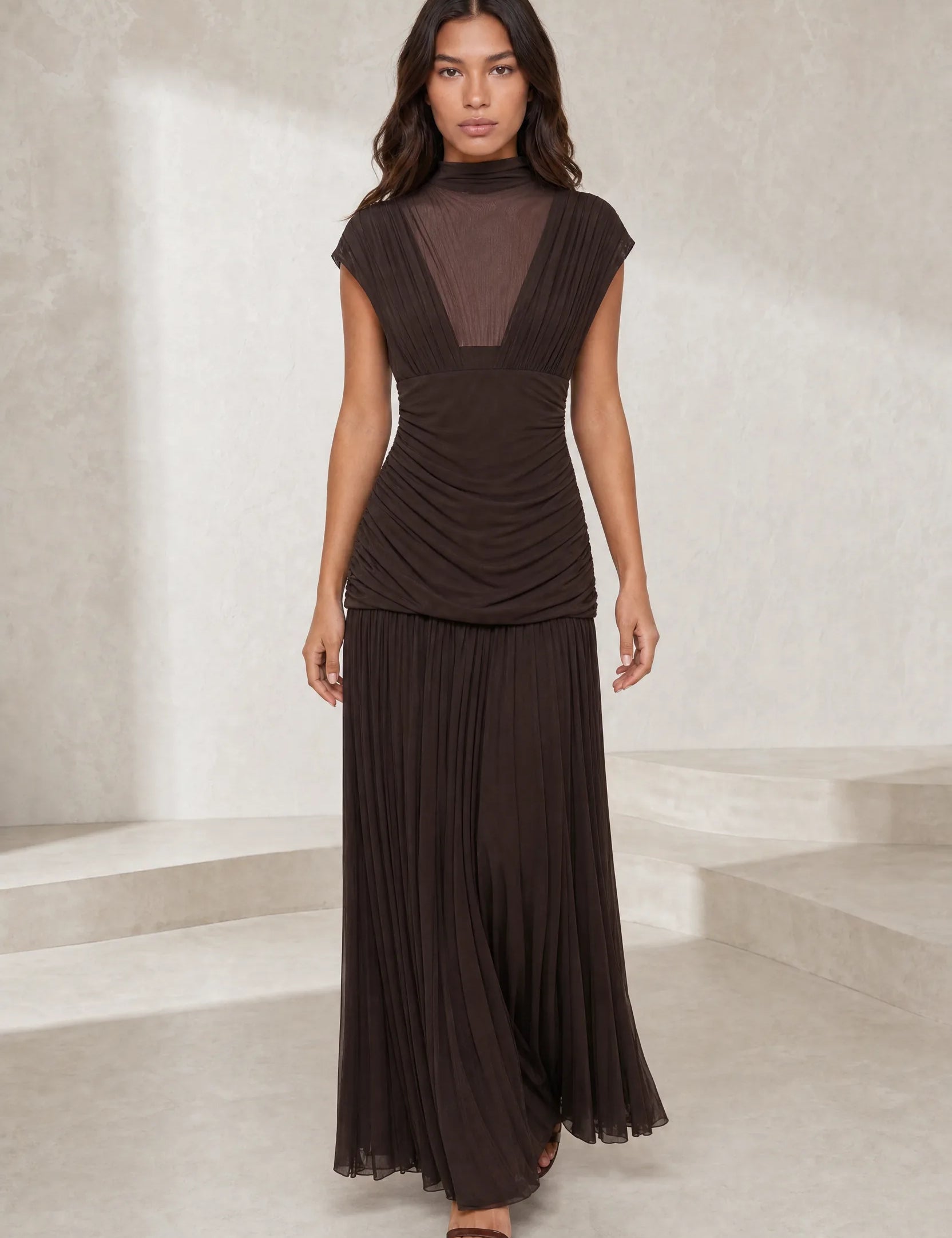Robe longue marron col maille | Lounelle Paris