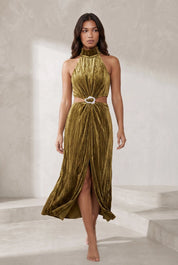 Robe longue or olive dos ouvert | Lounelle Paris