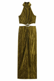 Robe longue or olive dos ouvert | Lounelle Paris
