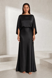 Robe longue satinée encolure bateau | Lounelle Paris