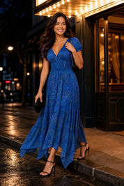 Robe longue smockée à imprimé floral | Variante Bleu - Lifestyle | Lounelle Paris