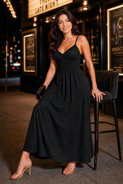 Robe longue smockée dos nu | Variante Noir - Lifestyle | Lounelle Paris