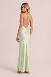 Robe longue vert clair à dos nu | Vue de dos | Lounelle Paris