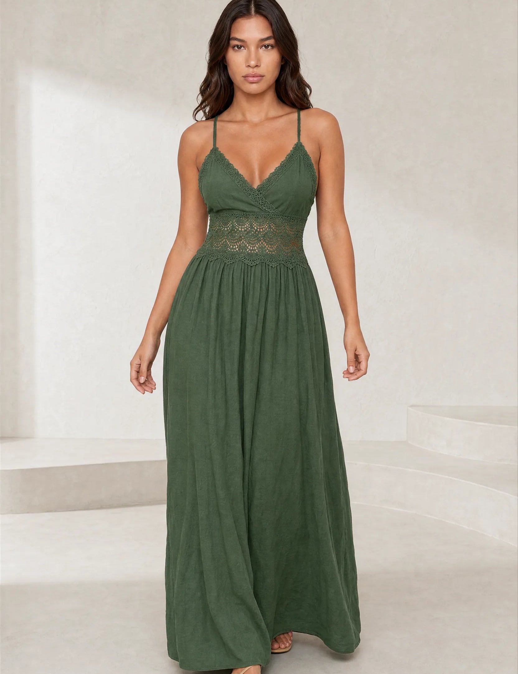 Robe longue vert foncé dos smocké | Lounelle Paris