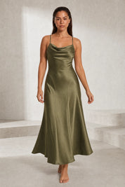 Robe longue vert militaire dos lacé | Lounelle Paris
