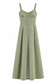 Robe longue verte à pois bretelles | Lounelle Paris