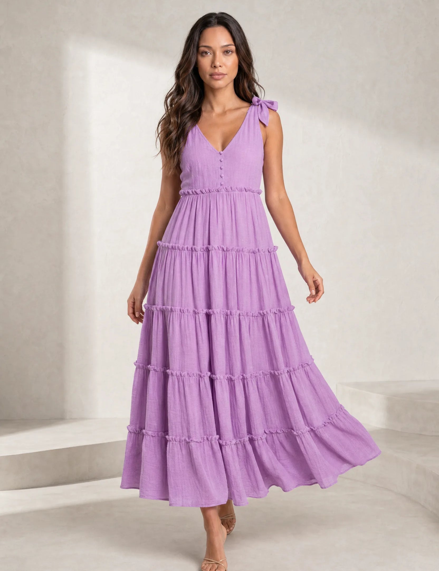 Robe longue violette à bretelles | Lounelle Paris