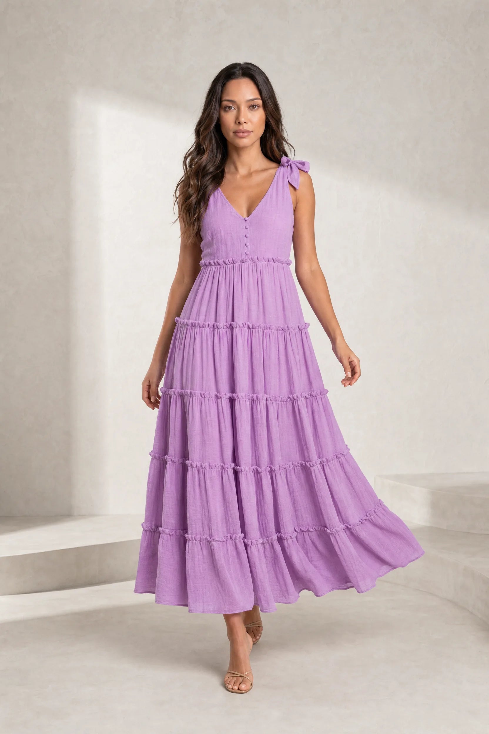 Robe longue violette à bretelles | Lounelle Paris