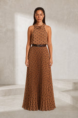 Robe marron à pois col licou