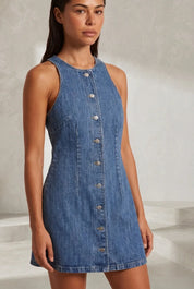 Robe mini bleue boutonnée | Lounelle Paris