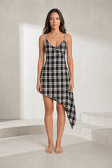 Schwarzes asymmetrisches Karo-Kleid