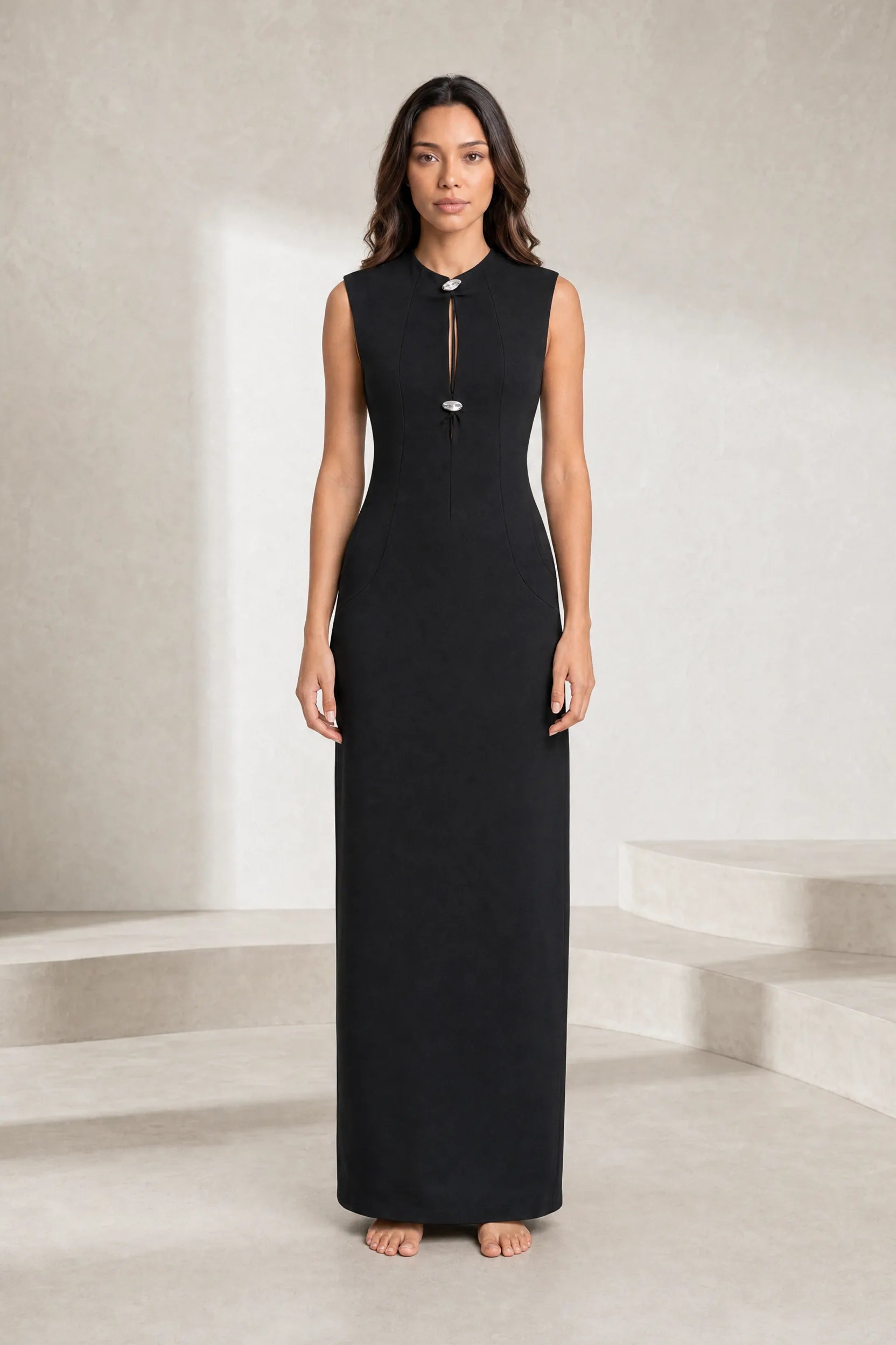 Robe noire col montant sans manches | Lounelle Paris