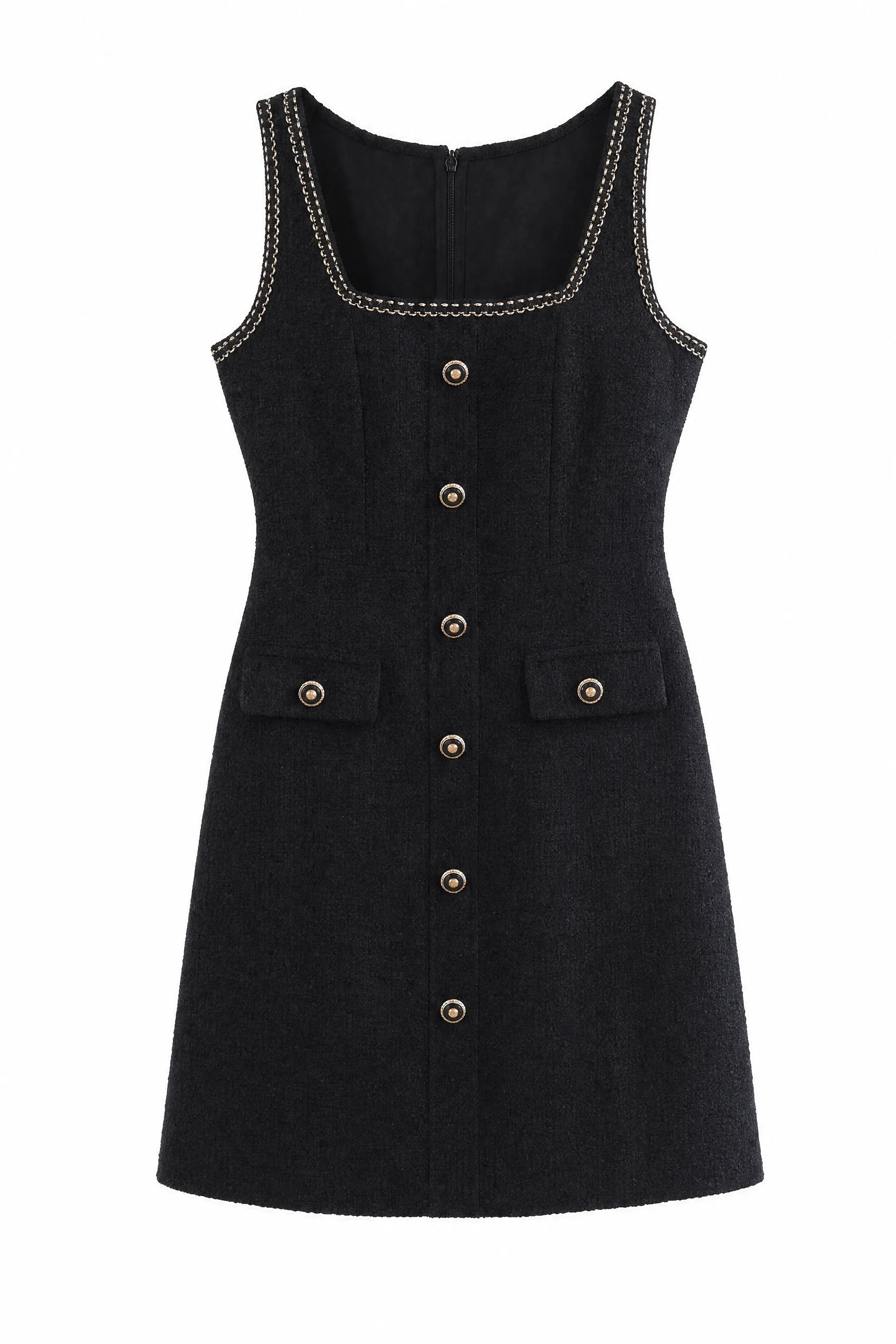 Robe noire encolure carrée sans manches | Lounelle Paris
