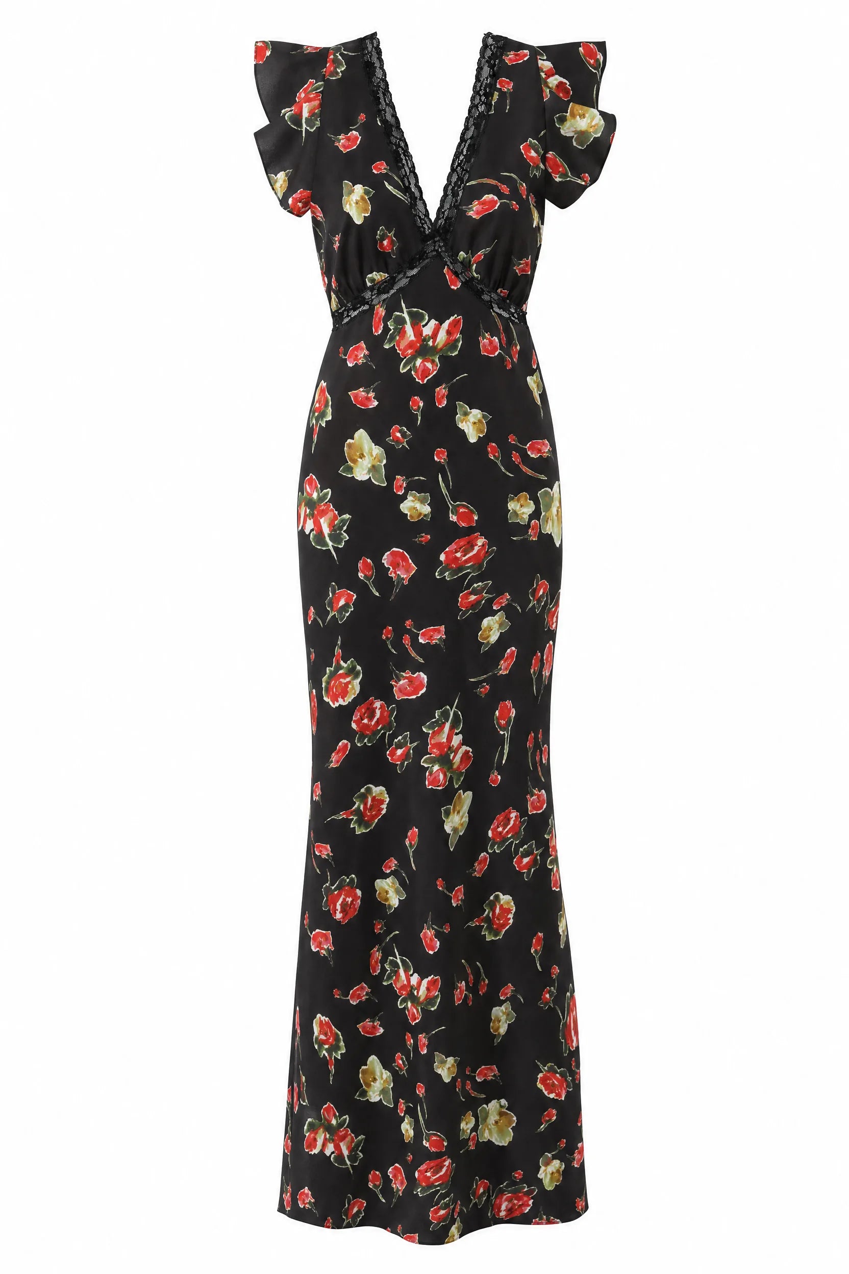Robe noire florale à volants | Lounelle Paris