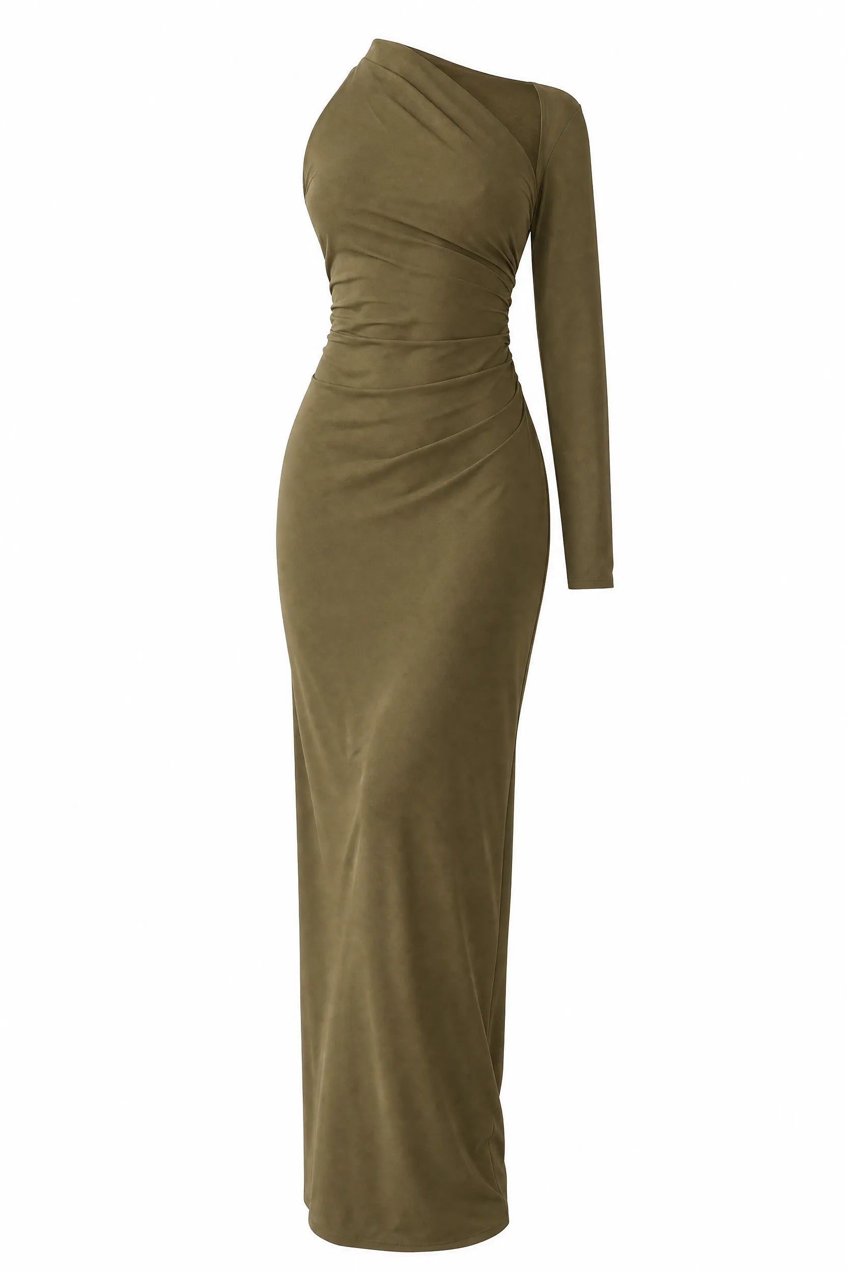 Robe olive asymétrique dos ouvert | Lounelle Paris