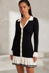 Robe pull col chemise à volants