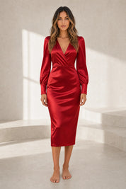 Robe satinée à col V | Lounelle Paris