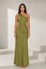 Robe vert olive asymétrique dos nu