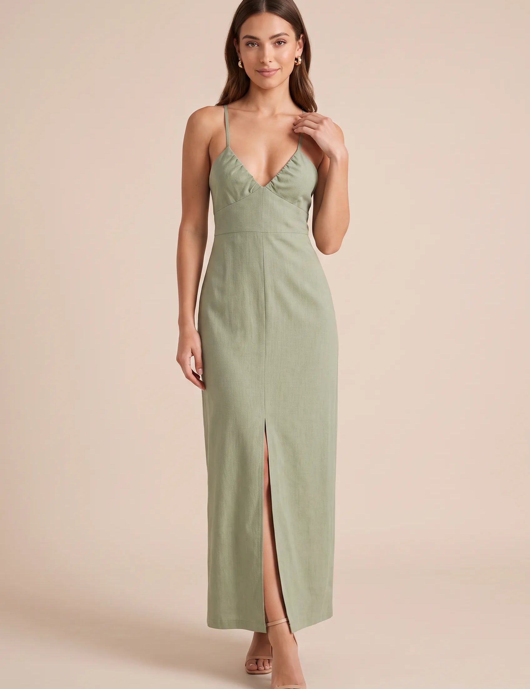Robe verte longue dos nu | Vue de face | Lounelle Paris