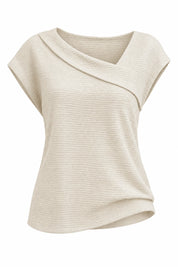 T-shirt beige col asymétrique drapé | Lounelle Paris