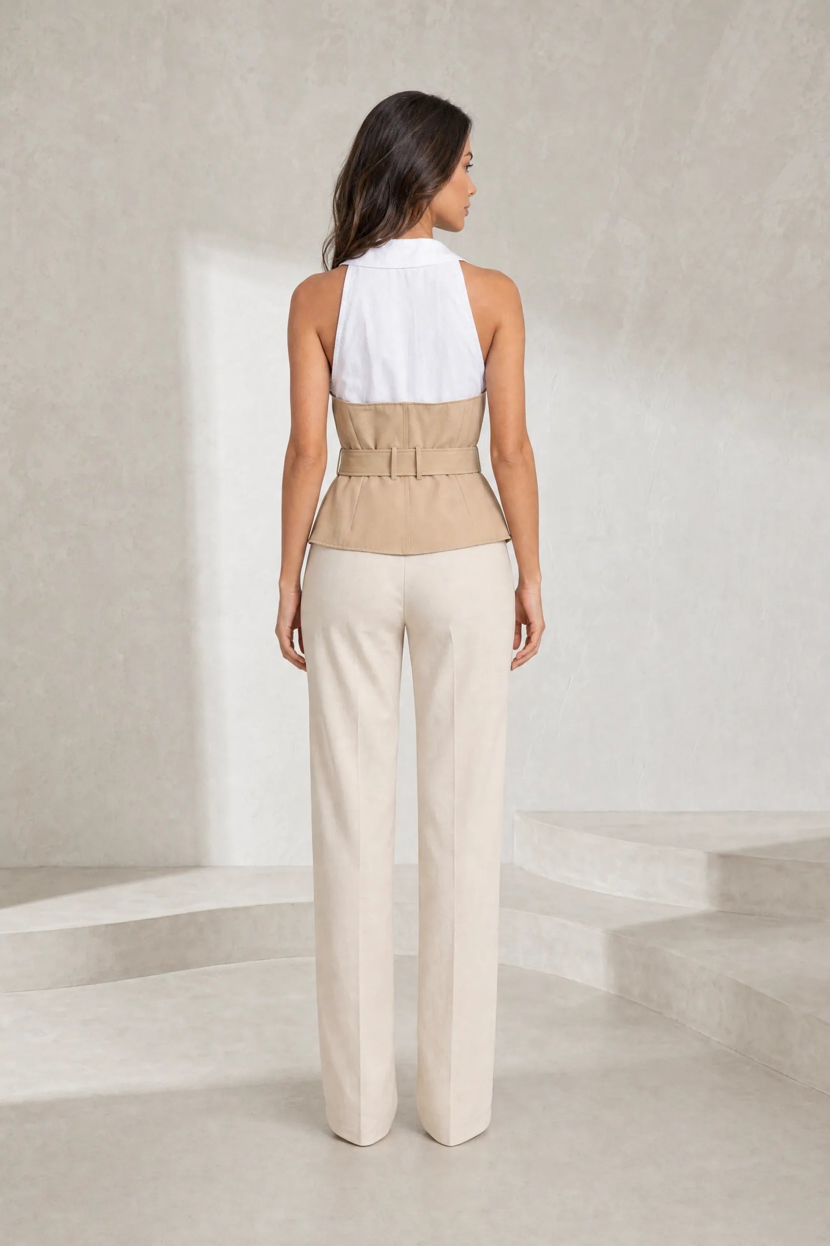Top abricot col licou bicolore | Lounelle Paris