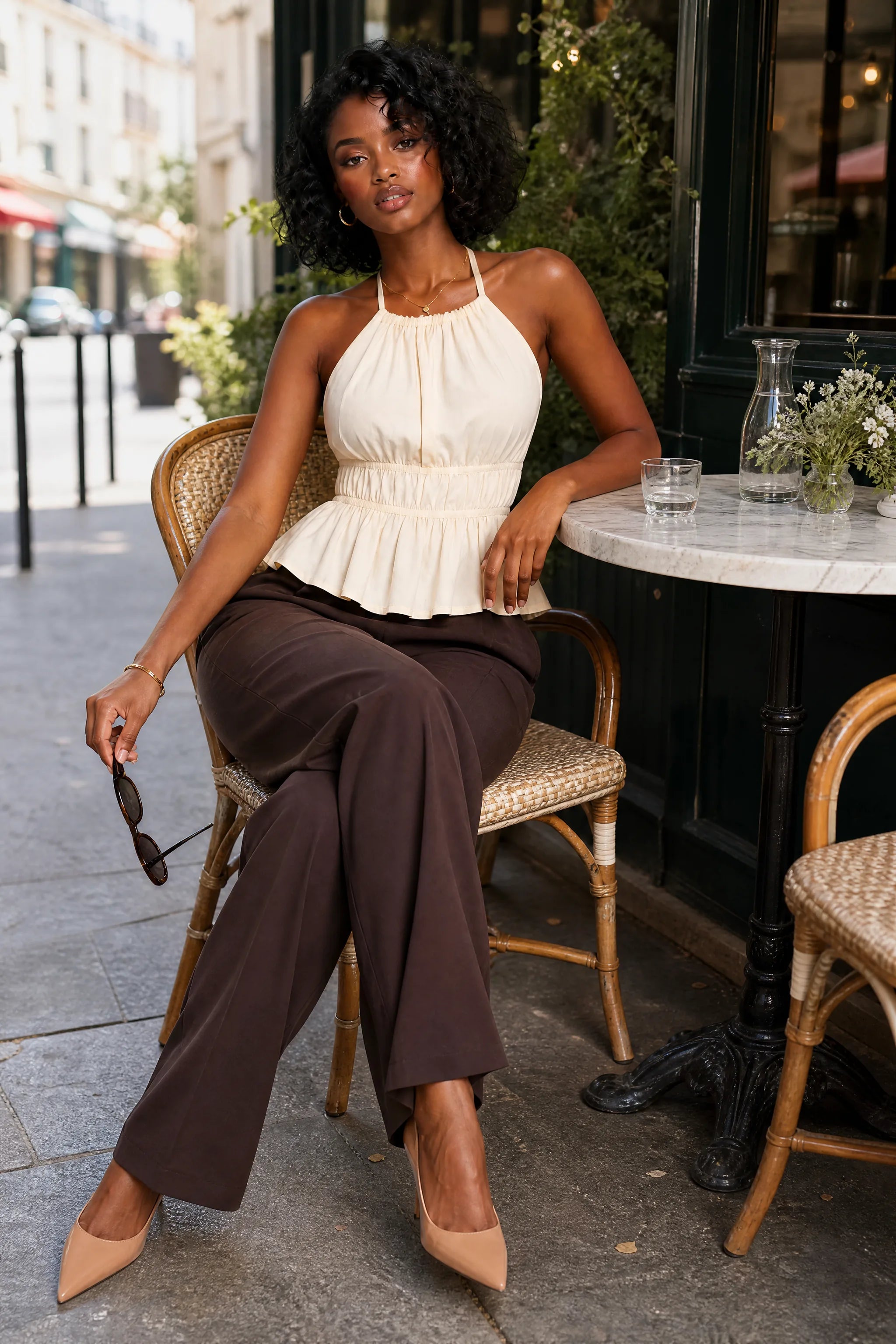 Top abricot col licou dos nu | Photo lifestyle | Lounelle Paris
