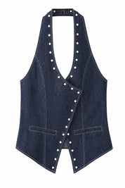Top denim col halter dos nu | Lounelle Paris