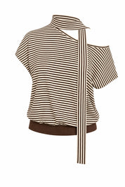 Top marron rayé épaule dénudée | Lounelle Paris