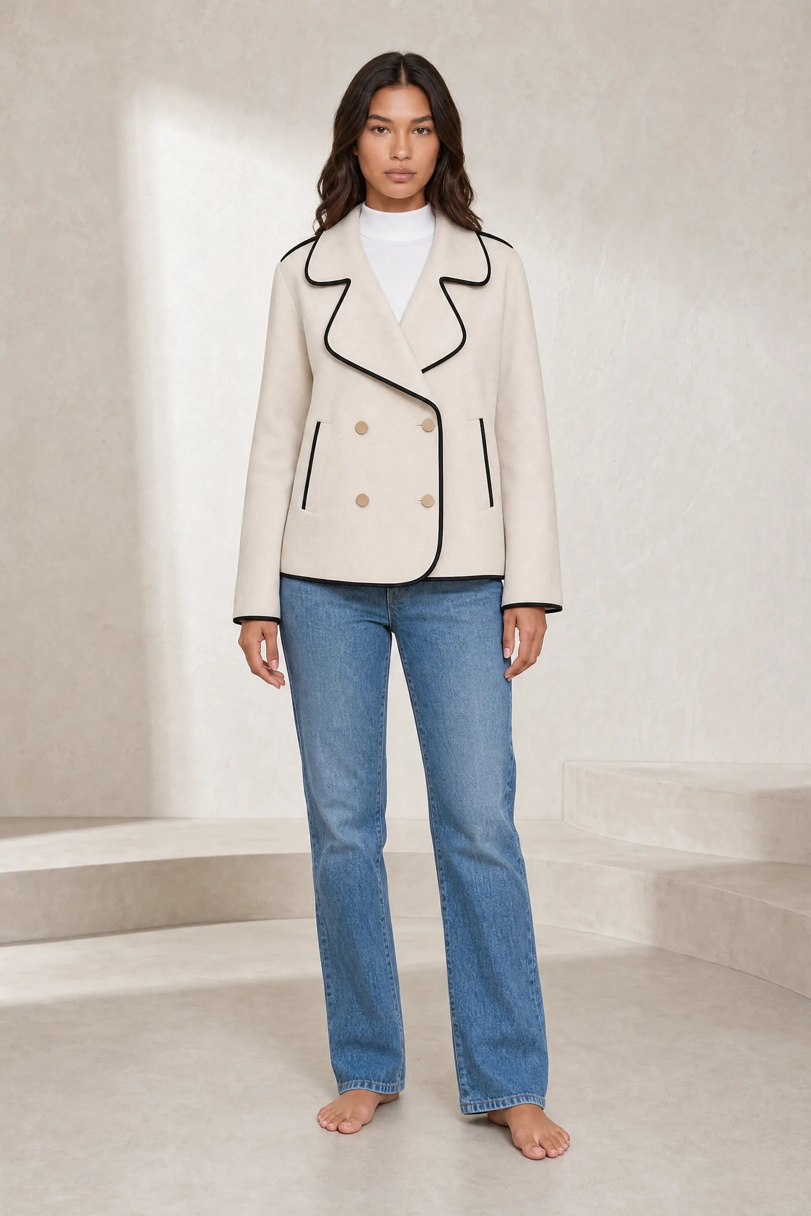 Veste beige à double boutonnage | Lounelle Paris