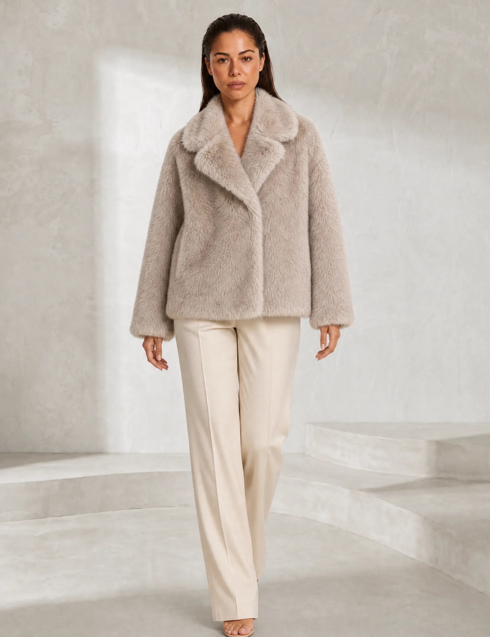 Veste beige effet fausse fourrure | Lounelle Paris