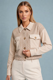 Veste beige en velours pied-de-poule | Vue rapprochée | Lounelle Paris
