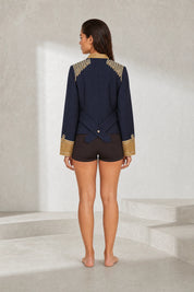 Veste bleu foncé broderies dorées | Lounelle Paris