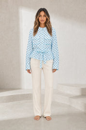 Veste chemise bleu clair à pois | Lounelle Paris