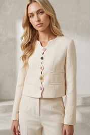 Veste courte abricot à boutons cœur | Lounelle Paris