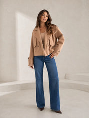Veste courte marron ample à revers | Lounelle Paris