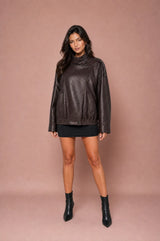 Weite Lederjacke mit Stehkragen