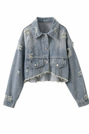 Veste en jean bleu délavé courte | Lounelle Paris