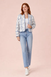 Veste matelassée blanche à imprimé floral | Vue de face | Lounelle Paris