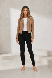 Veste motarde suéde zip asymétrique | Lounelle Paris